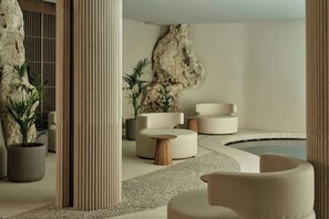 Salas de tratamiento para parejas, un sauna, baño turco