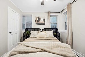 4 bedrooms, iron/ironing board, travel cot, bed sheets