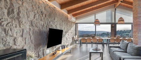 TV, lareira, DVD player, mesa de pingue-pongue