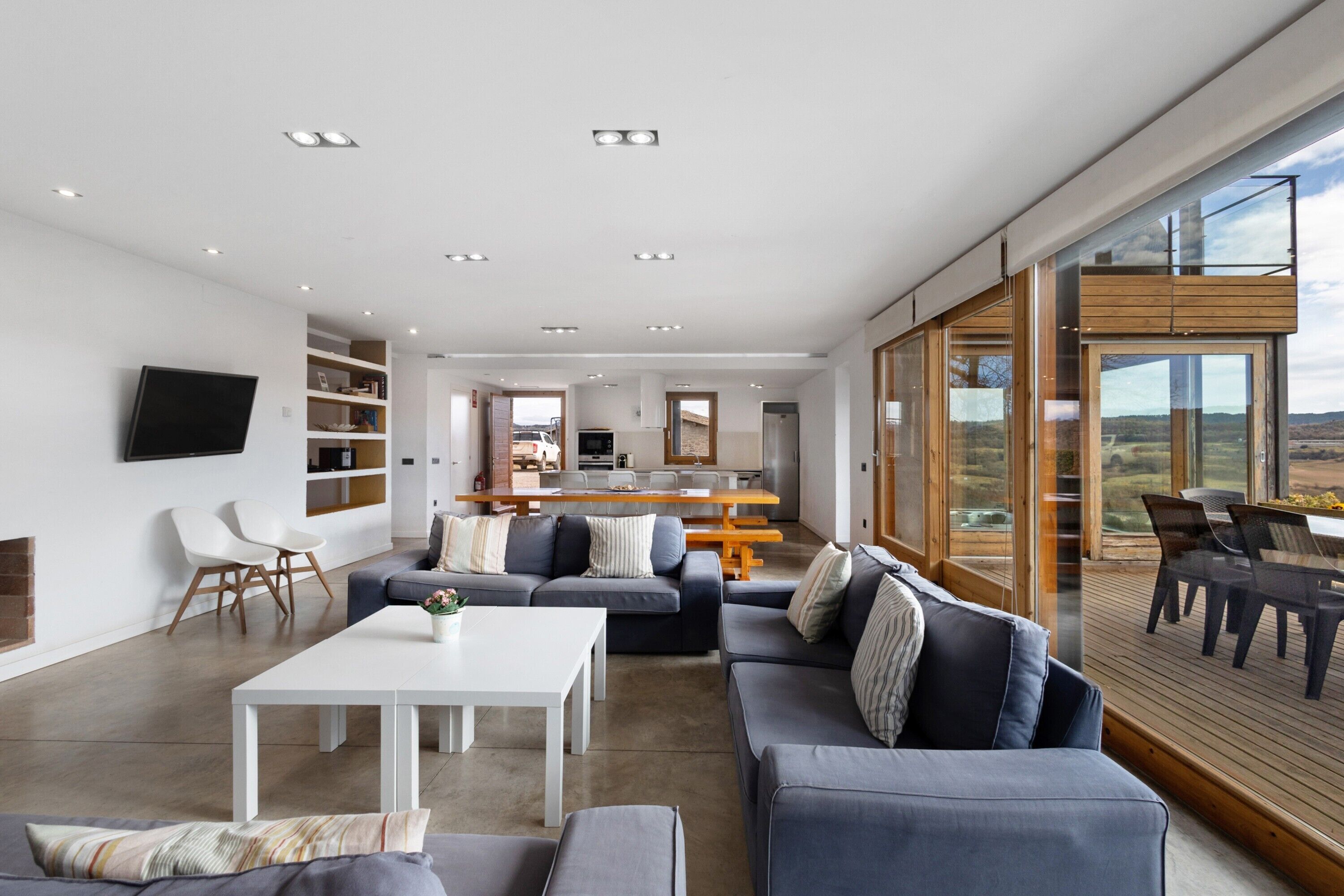 Télévision, cheminée, lecteur de DVD, table de tennis de table