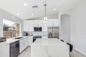 Toaster, highchair, blender, spices