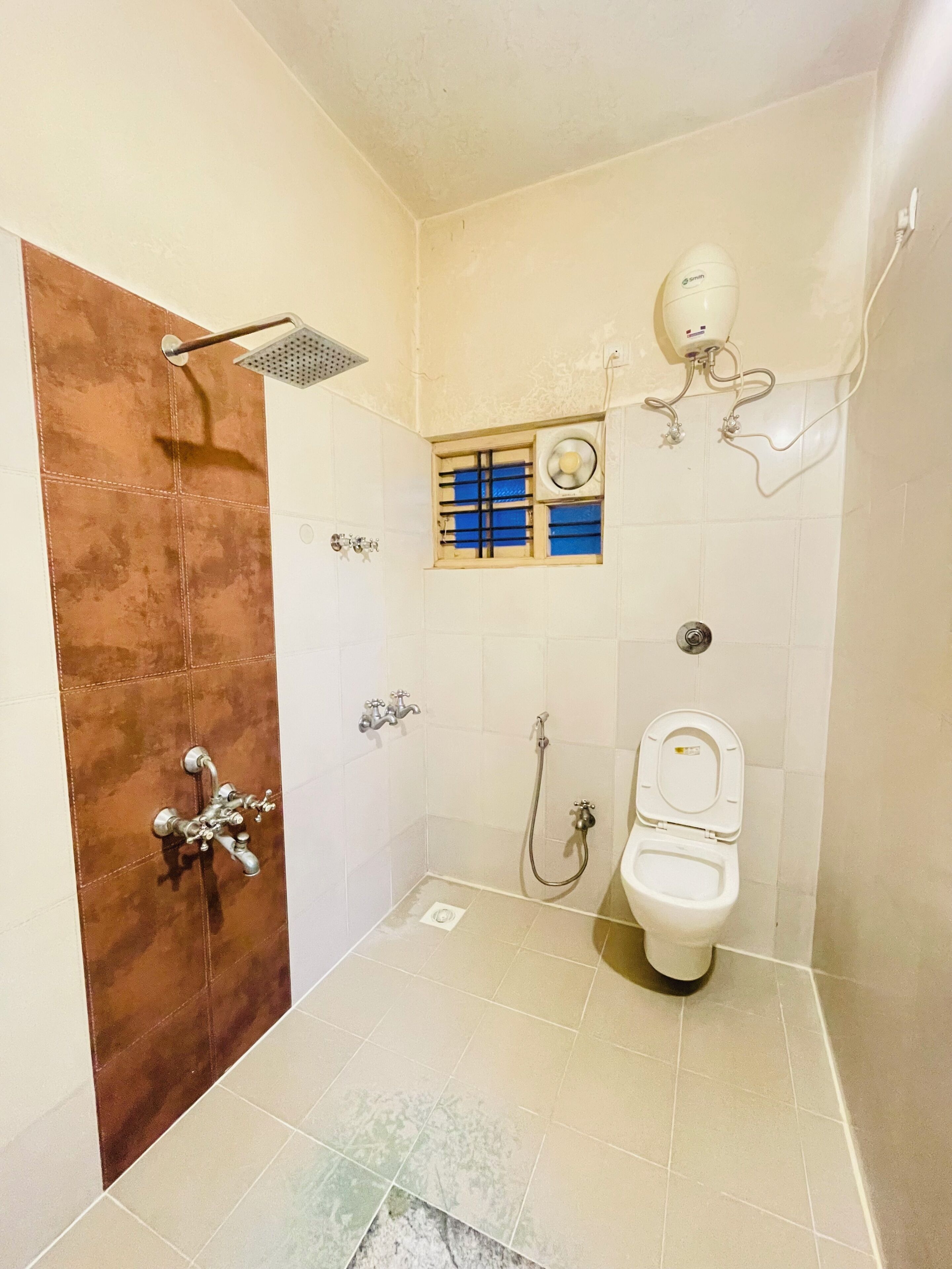 Shower, bidet, towels, soap