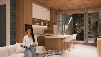 Vila, sacada, vista para o jardim | Opções para refeição no quarto