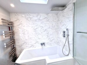 Hair dryer, towels, toilet paper