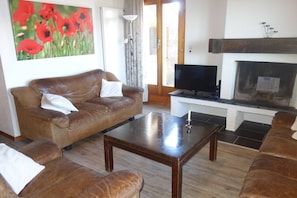 Smart TV, chimenea y reproductor de DVD 