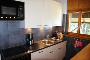 Kühlschrank, Mikrowelle, Herdplatte, Geschirrspüler