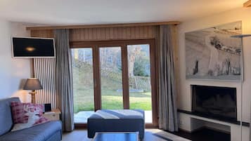 TV connectée, cheminée, lecteur de DVD