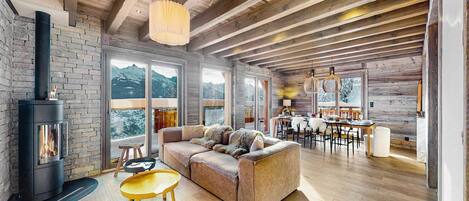 TV connectée, cheminée, lecteur de DVD