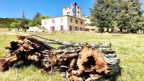 A building with a distinct tower and a large tree in the foreground. - Château Comfort in Provence (Ferrassières)