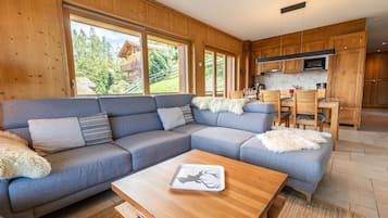 Smart TV, fireplace, DVD player
