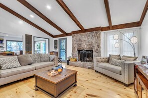 Smart TV, fireplace, video games, DVD player