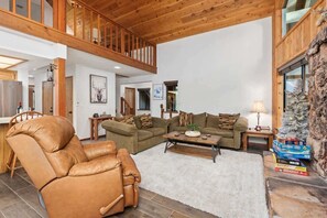 TV, fireplace, foosball, offices - Kokanee Hideaway | 5BR w/ Epic Game Room (Shaver Lake)