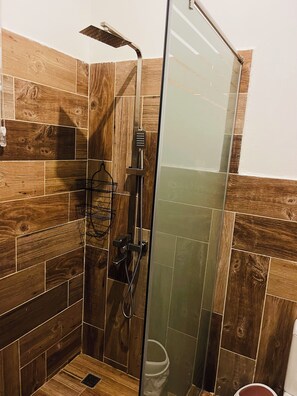 Shower, bidet, towels, soap