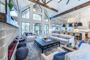 Smart TV, fireplace, foosball, table tennis