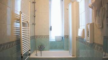 Hair dryer, bidet, towels, soap