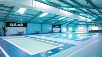 Indoor pool, open 11:00 AM to 6:00 PM, lifeguards on site