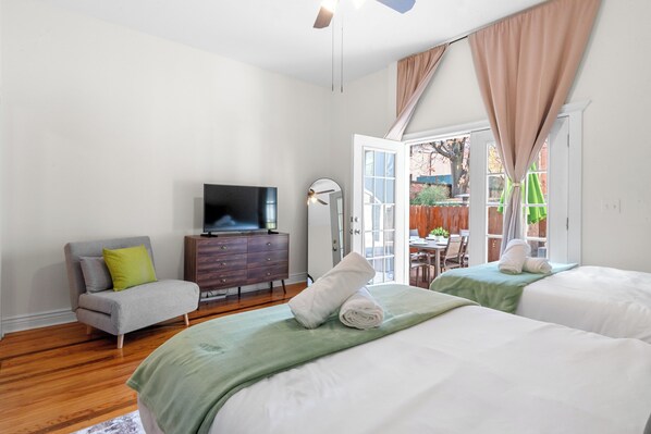 Desk, iron/ironing board, travel cot, free WiFi