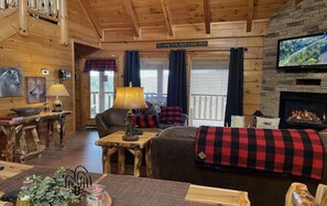 Smart TV, fireplace, video games, DVD player