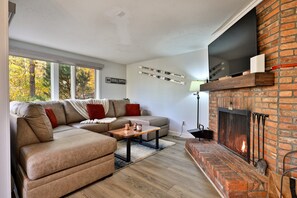 Tv, eldstad och dvd-spelare