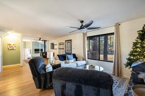 Smart TV, fireplace, computer monitors