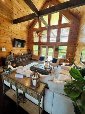 Smart-TV, Kamin, Videospiele, Bücher