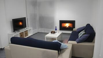 TV, fireplace