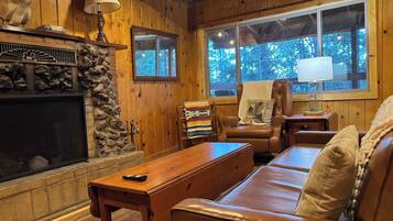 Télévision, cheminée, lecteur de DVD