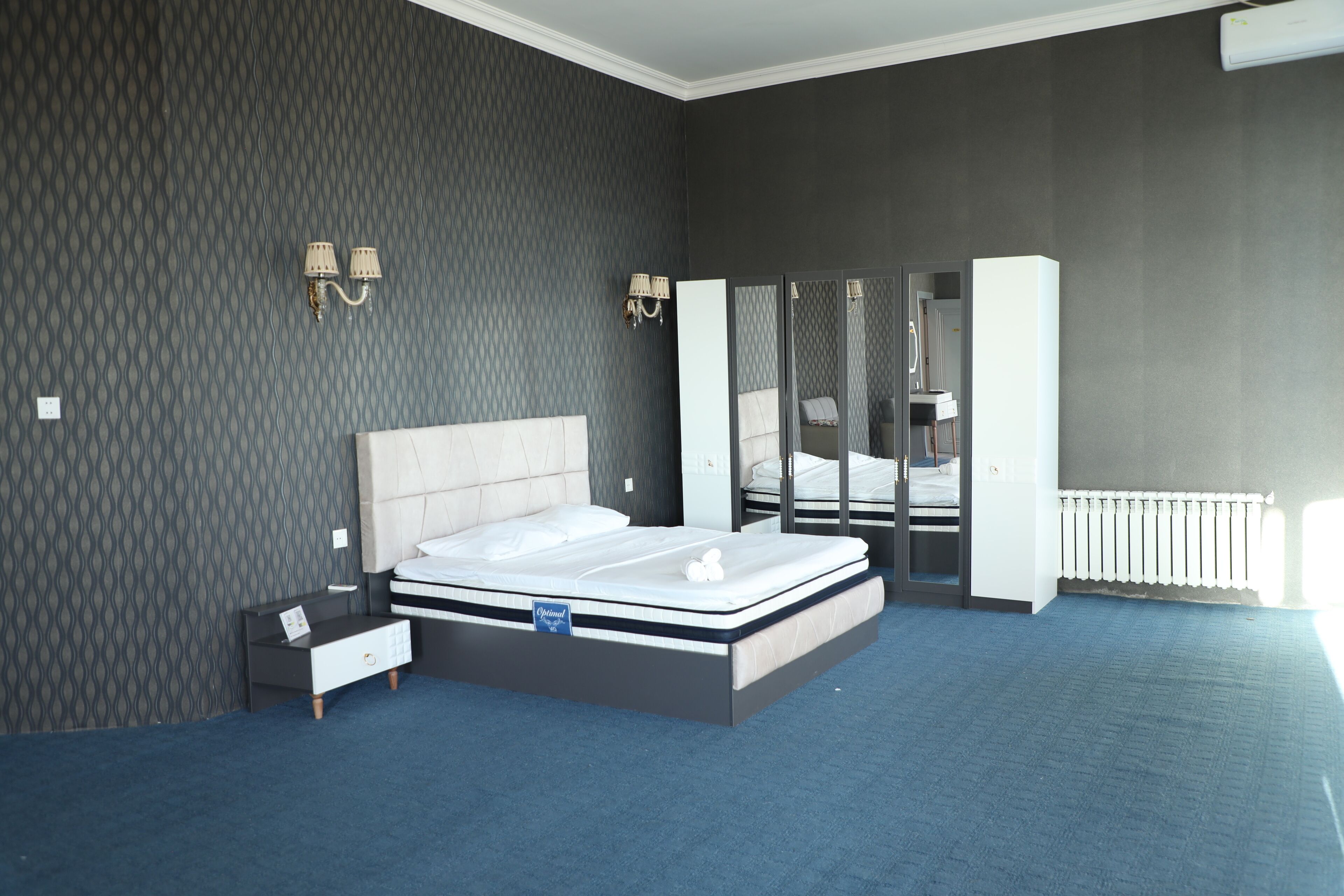 Individually furnished, desk, laptop workspace, blackout drapes