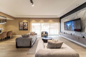 Superior Apartment, 3 Bedrooms, Balcony | Living area | 50-inch Smart TV with cable channels - George Residence SDA Court Ikoyi (Lagos)