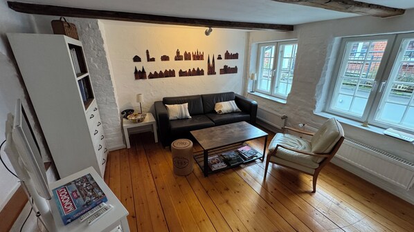 Smart TV, DVD player, books, music library