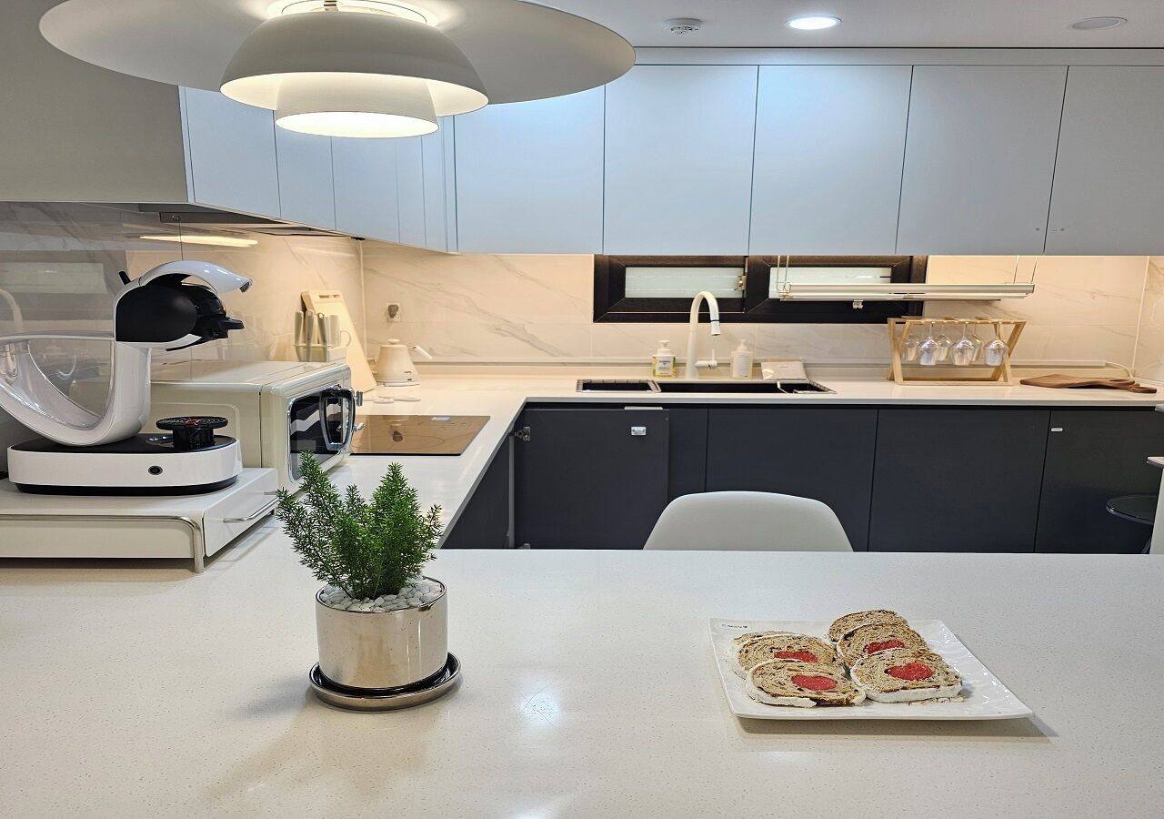 Fridge, microwave, cookware/dishes/utensils