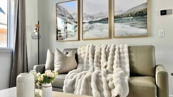 Fernseher, Kamin, Bücher, Arbeitsbereiche