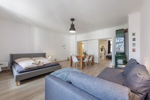 2 bedrooms, desk, iron/ironing board, travel crib