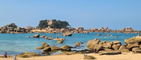 Ligstoelen aan het strand