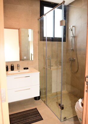 Shower, soap, toilet paper