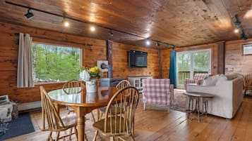 TV, caminetto, libri