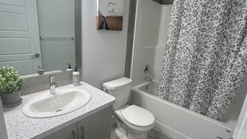 Eco-friendly toiletries, hair dryer, towels, soap