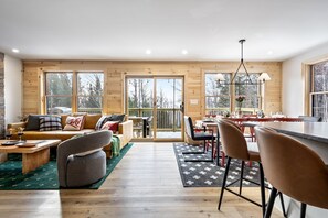 TV, fireplace, table football, books