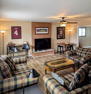 Smart TV, video games, foosball, computer monitors