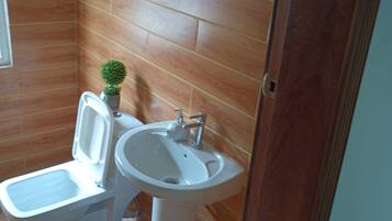 Shower, towels, soap, shampoo