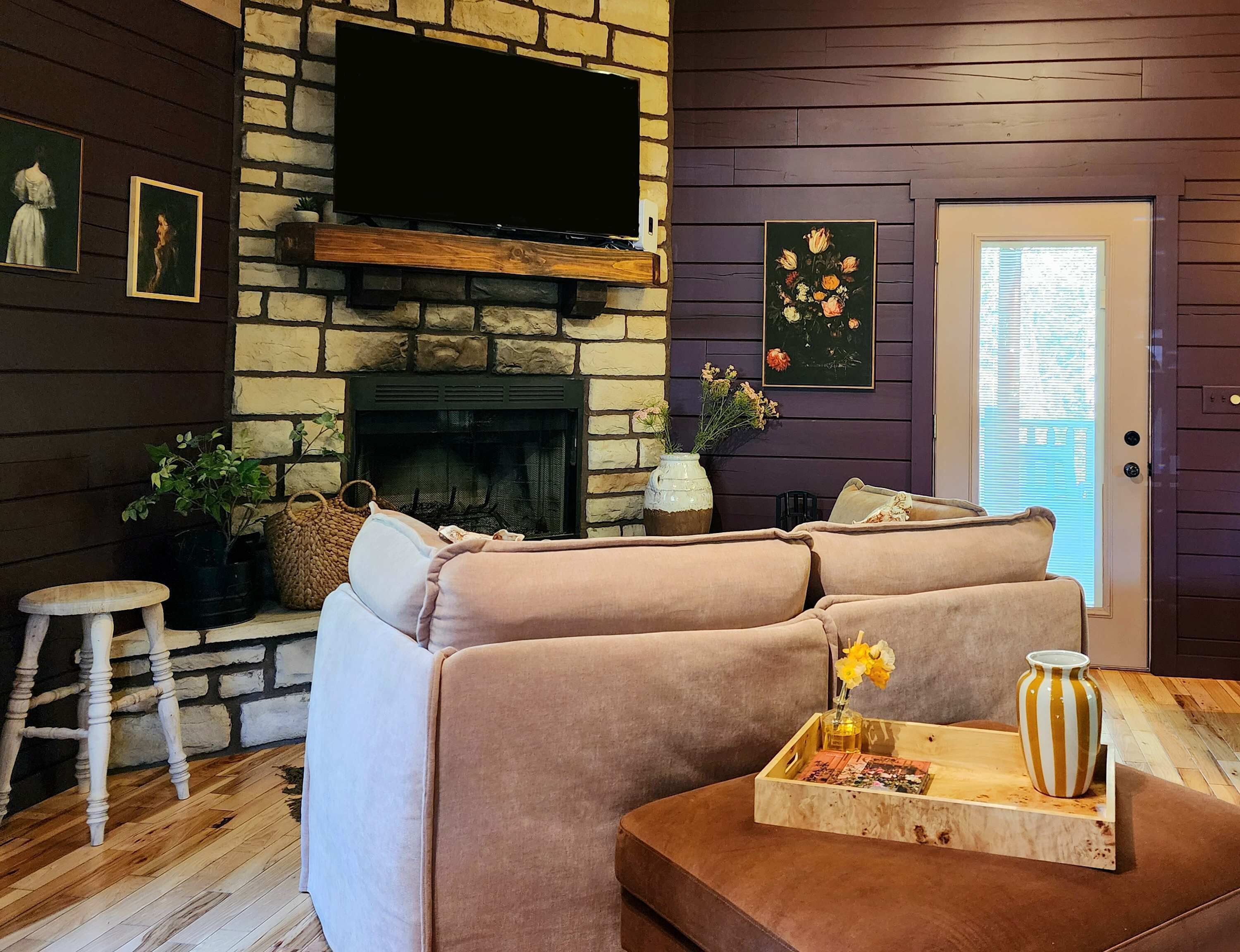 Télévision, cheminée, espaces bureaux