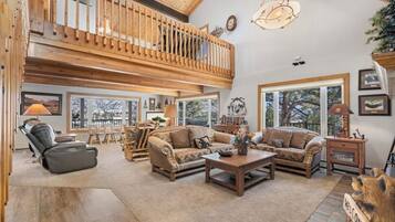 Smart TV, fireplace, DVD player, books
