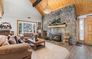 Smart TV, fireplace, DVD player, books