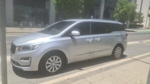 Un minivan argentato parcheggiato in una strada cittadina.