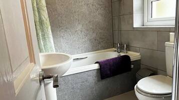 Shower, hair dryer, shampoo