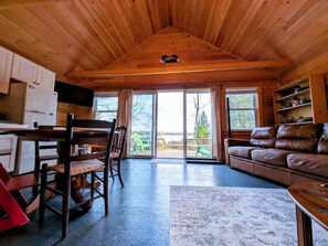 TV, books, offices - Cabin and Canvas Lakefront Retreat, family, beach, 1dog, fire pit (Eastbook)