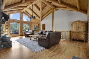 Smart TV, chimenea y libros 