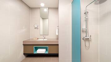 Standard Twin Bed | Bathroom | Hair dryer, slippers, towels, toilet paper