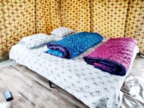 Laptop workspace, iron/ironing board - Maha Kumbh Camp (Phulpur)