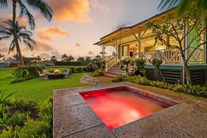 Terrace/patio - Hale Akea by Alekona Kauai: Charming 3br Cottage w AC, Ocean Views, Spa, large yard (Koloa)